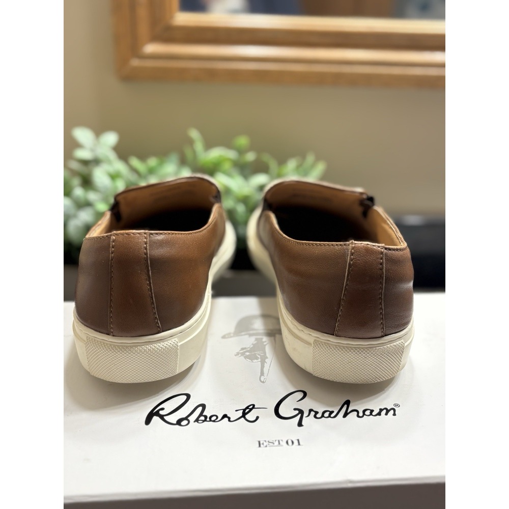 Robert Graham Mens Sz 10 Slip On Nico Loafers Breathable Ivory W/ Brown Leather - Picture 5 of 13